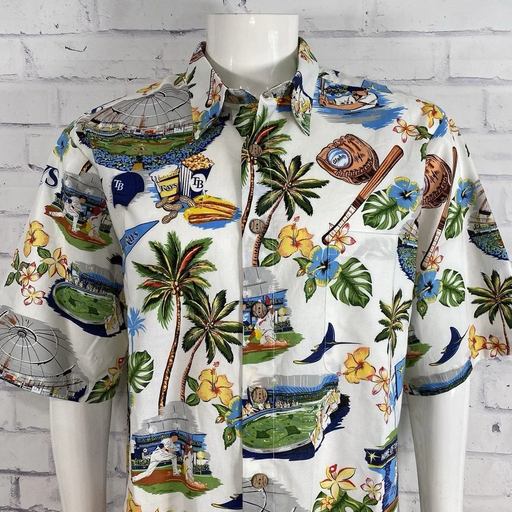 Reyn Spooner Shirt Men's Large Button Up Tampa Bay Rays Baseball MLB Camp NWT - Picture 3 of 14